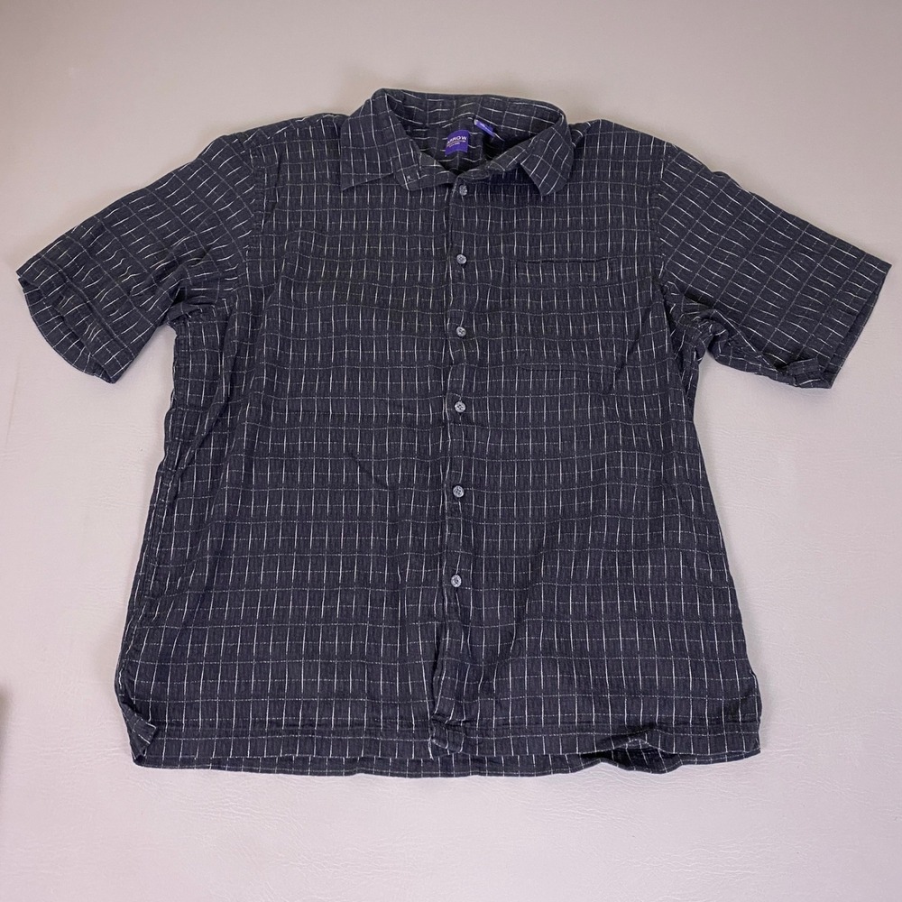 Arrow Button Down Shirt‎ Men's XL Short Sleeve Black Windowpane Bamboo Cotton